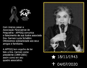 Pesar pelo falecimento da Dra. Carmen Lcia Schettini, professora da UFPR e ex-presidente da APPSIQ