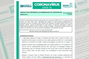 Sesa divulga Nota Orientativa para preveno da disseminao de variantes do novo coronavrus